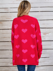 Heart Open Front Long Sleeve Cardigan (multiple color options)