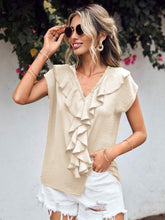 Load image into Gallery viewer, Ruffled V-Neck Short Sleeve Blouse  (multiple color options)
