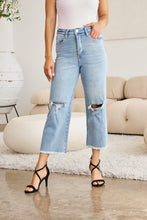 Load image into Gallery viewer, RFM &quot;Chloe&quot; Tummy Control High Waist Cropped Wide Leg Raw Hem Jeans Light Wash
