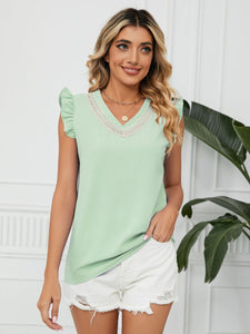 Ruffled V-Neck Cap Sleeve Blouse (multiple color options)