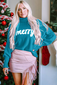 Merry Christmas Turtleneck Long Sleeve Sweater (multiple color options)