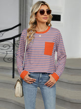 Load image into Gallery viewer, Pocketed Striped Round Neck Long Sleeve Top (multiple color options)
