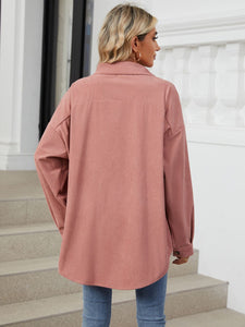 Collared Neck Long Sleeve Dropped Shoulder Shirt (multiple color options)