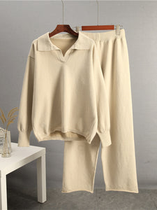 Johnny Collar Long Sleeve Top and Pants Sweater Set (multiple color options)