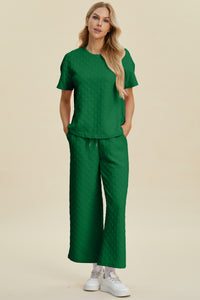 Texture Round Neck Short Sleeve Top and Pants Set  (multiple color options)