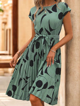 Load image into Gallery viewer, Perfee Tied Pleated Printed Cap Sleeve Dress (multiple color options)
