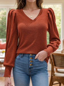 Ruched V-Neck Long Sleeve Top (multiple color options)