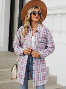 Plaid Collared Neck Long Sleeve Shirt (multiple color options)