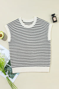 Striped Round Neck Cap Sleeve Sweater (multiple color options)