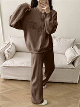 Load image into Gallery viewer, Pocketed Round Neck Button Up Cardigan and Pants Sweater Set (multiple color options)
