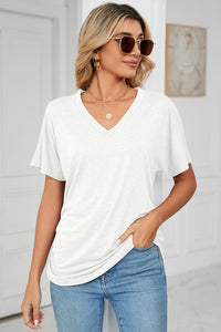 Ruched V-Neck Short Sleeve T-Shirt (multiple color options)