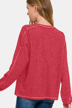 Load image into Gallery viewer, Contrast Stitching Brushed Ribbed Hacci Knit Top in Red
