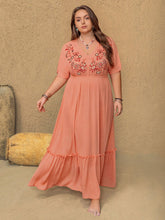 Load image into Gallery viewer, Frill Embroidered V-Neck Half Sleeve Maxi Dress
