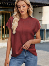 Load image into Gallery viewer, Exposed Seam Round Neck Short Sleeve Sweater (multiple color options)
