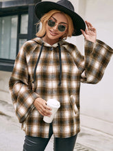 Load image into Gallery viewer, Pocketed Plaid Long Sleeve Hooded Jacket
