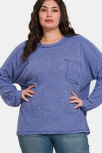 Load image into Gallery viewer, Contrast Stitching Brushed Ribbed Hacci Knit Top in Blue Purple
