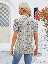 Load image into Gallery viewer, Ruched Printed Notched Short Sleeve Blouse (multiple color options)
