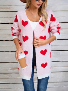 Heart Open Front Long Sleeve Cardigan (multiple color options)