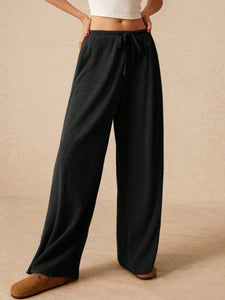 Ribbed Drawstring Wide Leg Pants (multiple color options)