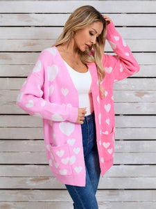 Heart Open Front Long Sleeve Cardigan (multiple color options)