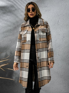 Plaid Collared Neck Long Sleeve Coat (multiple color options)