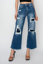 Load image into Gallery viewer, Risen  High Rise Patch Detailed Wide Leg Crop Jeans
