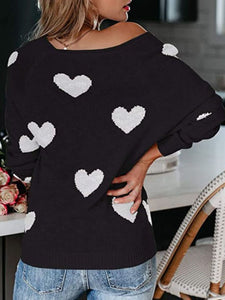 Heart Scoop Neck Long Sleeve Sweater (multiple color options)