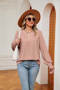 Notched Neck Flounce Sleeve Blouse (multiple color options)