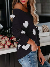 Load image into Gallery viewer, Heart Scoop Neck Long Sleeve Sweater (multiple color options)
