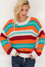 Load image into Gallery viewer, Contrast Striped Round Neck Long Sleeve Sweater
