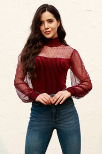 Mesh Long Sleeve Velvet Bodysuit (multiple color options)