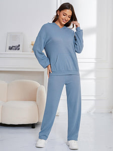 Dropped Shoulder Long Sleeve Hoodie and Pants Set (multiple color options)