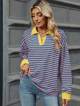 Load image into Gallery viewer, Striped Johnny Collar Long Sleeve Sweatshirt (multiple color options)
