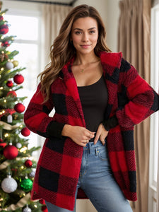 Plaid Long Sleeve Hooded Coat (multiple color options)