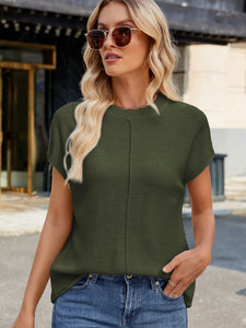 Exposed Seam Round Neck Short Sleeve Sweater (multiple color options)