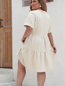 Lace Detail Notched Short Sleeve Dress