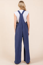 Load image into Gallery viewer, Knot Straps Wide Leg Ribbed Overalls with Pockets in Navy
