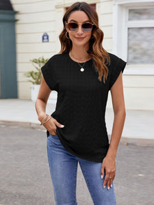 Textured Round Neck Cap Sleeve Top (multiple color options)