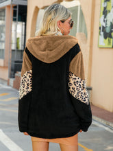 Load image into Gallery viewer, Leopard Color Block Hooded Teddy Jacket
