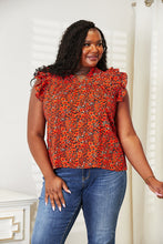 Load image into Gallery viewer, Scarlet Petals Floral Flutter Sleeve Notched Neck Blouse (multiple color options)
