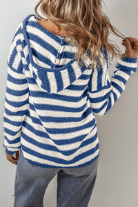 Drawstring Striped Long Sleeve Hooded Sweater (2 color options)