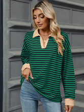 Load image into Gallery viewer, Striped Johnny Collar Long Sleeve Sweatshirt (multiple color options)
