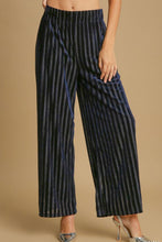 Load image into Gallery viewer, Elastic Waist Striped Wide Leg Velvet Pants in Navy
