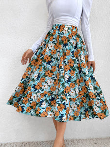 Printed Elastic Waist Midi Skirt (multiple color/print options)