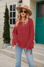 Load image into Gallery viewer, Ribbed Round Neck Fringe Detail Sweater (multiple color options)
