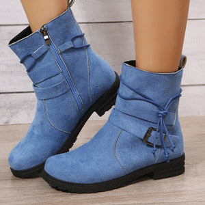 Suede Side Zip Round Toe Boots (multiple color options)