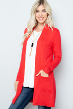 Load image into Gallery viewer, Open Front Cardigan with Pockets in Coral
