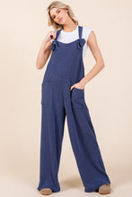 Load image into Gallery viewer, Knot Straps Wide Leg Ribbed Overalls with Pockets in Navy
