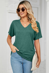 Ruched V-Neck Short Sleeve T-Shirt (multiple color options)