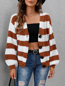 Striped Button Up Long Sleeve Sweater (multiple color options)